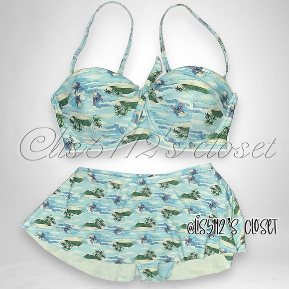Hot Topic x Disney Lilo & Stitch Retro Swim Top & Swim Skirt Swimsuit SET XL - Picture 3 of 15